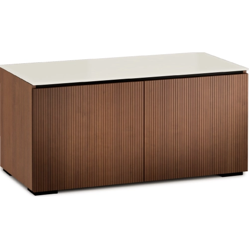 Manhattan 221 44" TV Stand AV Cabinet in Medium Walnut with Matte Taupe Glass Top