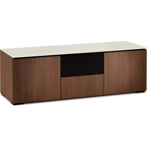 Manhattan 236 65" TV Stand AV Cabinet in Medium Walnut with Matte Taupe Glass Top