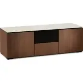 Manhattan 236 65" TV Stand AV Cabinet in Medium Walnut with Matte Taupe Glass Top