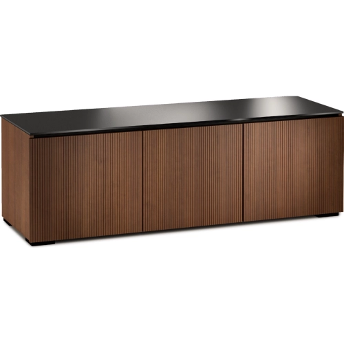 Manhattan 237 65" TV Stand AV Cabinet in Medium Walnut with Black Glass Top
