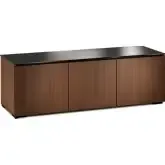 Manhattan 237 65" TV Stand AV Cabinet in Medium Walnut with Black Glass Top