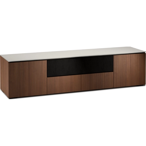 Manhattan 245 86" TV Stand AV Cabinet in Medium Walnut with Taupe Glass Top