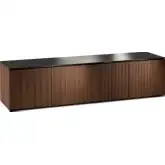 Manhattan 247 86" TV Stand AV Cabinet in Medium Walnut with Black Glass Top