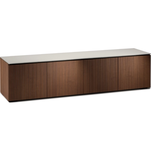 Manhattan 247 86" TV Stand AV Cabinet in Medium Walnut with Matte Taupe Glass Top