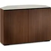Manhattan 323CR 44" Corner TV Stand AV Cabinet in Medium Walnut with Matte Taupe Glass Top