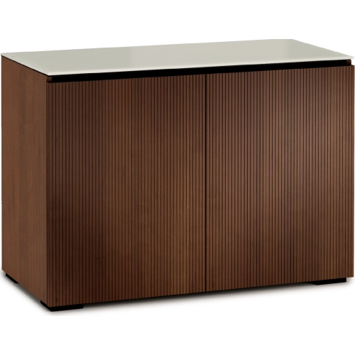 Manhattan 323 44" TV Stand AV Cabinet in Medium Walnut with Matte Taupe Glass Top