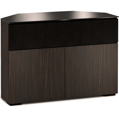 Manhattan 329 Corner TV Stand AV Cabinet in Maro Ebony with Black Glass Top