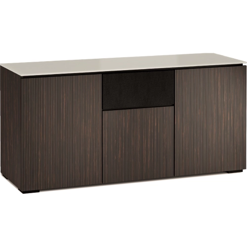 Manhattan 336 65" TV Stand AV Cabinet in Maro Ebony with Matte Taupe Glass Top