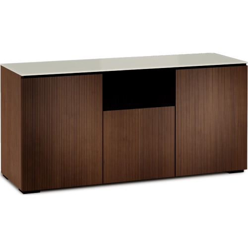Manhattan 336 65" TV Stand AV Cabinet in Medium Walnut with Matte Taupe Glass Top