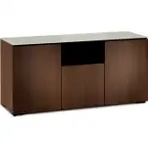 Manhattan 336 65" TV Stand AV Cabinet in Medium Walnut with Matte Taupe Glass Top