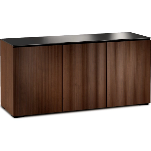 Manhattan 337 65" TV Stand AV Cabinet in Medium Walnut with Black Glass Top