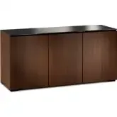 Manhattan 337 65" TV Stand AV Cabinet in Medium Walnut with Black Glass Top