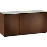 Manhattan 337 65" TV Stand AV Cabinet in Medium Walnut with Matte Taupe Glass Top
