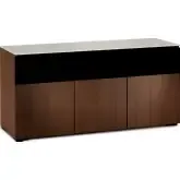 Manhattan 339 65" TV Stand AV Cabinet in Medium Walnut with Matte Taupe Glass Top