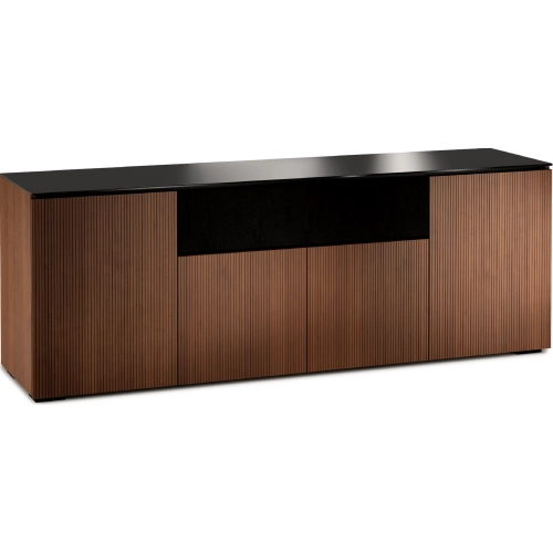Manhattan 345 86" TV Stand AV Cabinet in Medium Walnut with Black Glass Top