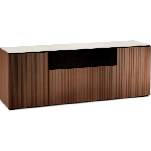 Manhattan 345 86" TV Stand AV Cabinet in Medium Walnut with Matte Taupe Glass Top