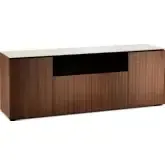 Manhattan 345 86" TV Stand AV Cabinet in Medium Walnut with Matte Taupe Glass Top