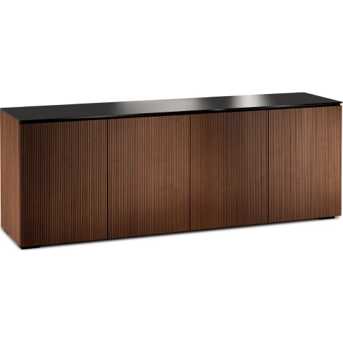 Manhattan 347 86" TV Stand AV Cabinet in Medium Walnut with Black Glass Top