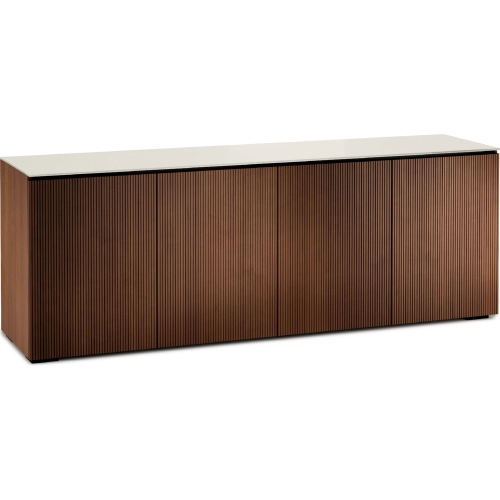 Manhattan 347 86" TV Stand AV Cabinet in Medium Walnut with Matte Taupe Glass Top
