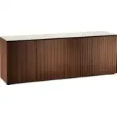 Manhattan 347 86" TV Stand AV Cabinet in Medium Walnut with Matte Taupe Glass Top