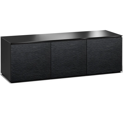 Chicago 237 64" TV Stand Cabinet in Textured Black Oak with Black Glass Top