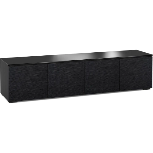 Chicago 247 85" TV Stand Cabinet in Textured Black Oak with Black Glass Top