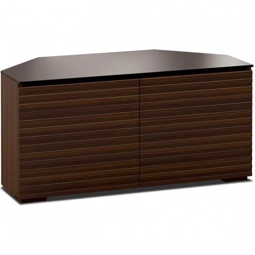 Zurich 329 44" TV Stand AV Cabinet in Linear Texture Brown with Black Glass Top