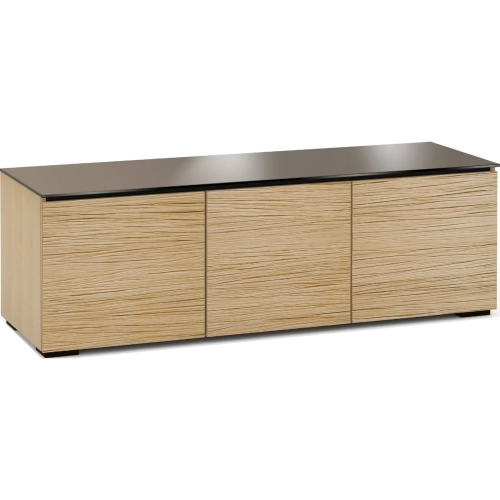 Denver 237 64" TV Stand Cabinet in Textured Natural Oak with Chocolate Brown Glass Top