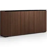 Manhattan 337 Low Profile Cabinet in Medium Walnut Finish & Black Glass