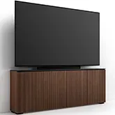 Manhattan 347 Low Profile Cabinet with TV Mount in Medium Walnut Finish & Black Glass