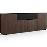 Manhattan 345 Low Profile Cabinet in Maro Ebony Finish & Black Glass