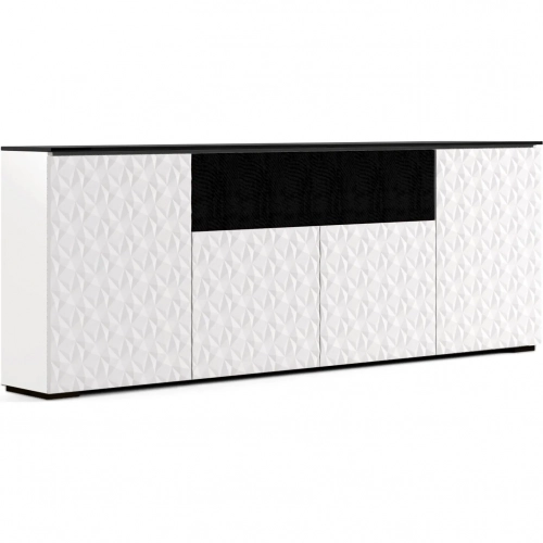 Milan 345 85" Low Profile Wall Cabinet TV Stand in White & Black Glass
