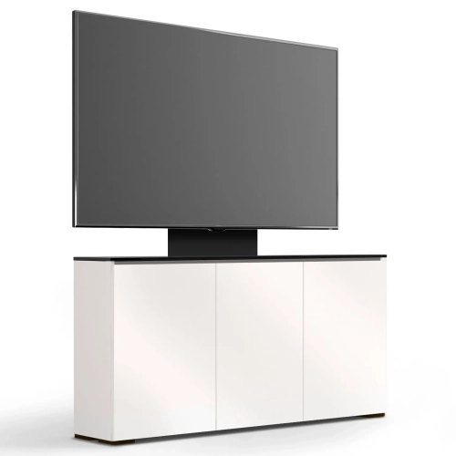 Miami 337 64" Low Profile Wall Cabinet TV Stand with Mount in Gloss Warm White with Black Top