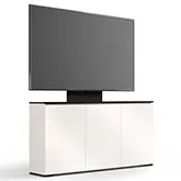 Miami 337 64" Low Profile Wall Cabinet TV Stand with Mount in Gloss Warm White with Black Top
