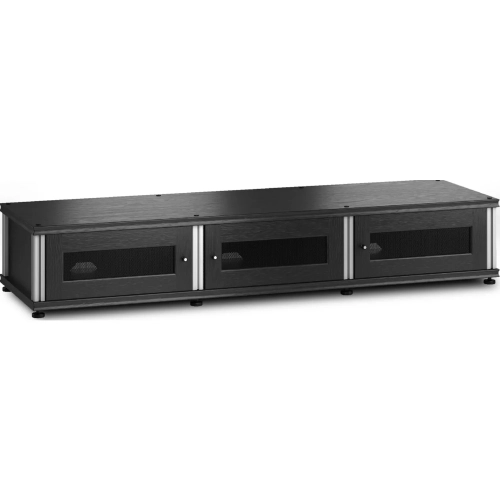 Synergy 133 Triple Width 65" AV Cabinet TV Stand in Black Oak, Mesh Doors & Aluminum Frame