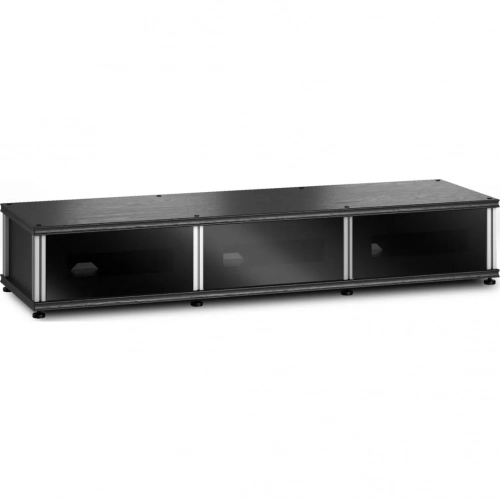 Synergy 134 Triple Width 65" AV Cabinet TV Stand in Black Oak, Glass Doors & Aluminum Frame