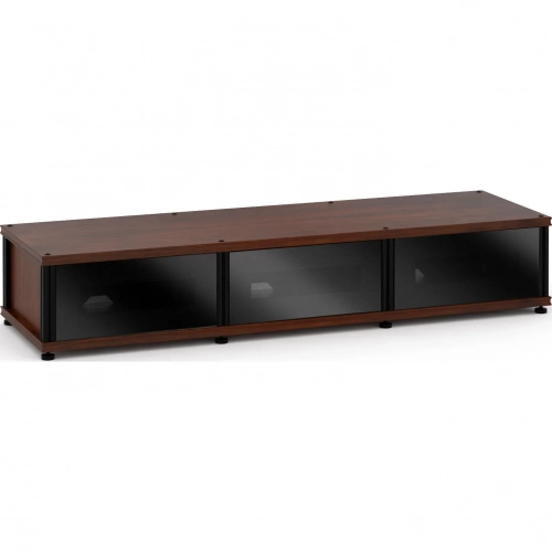 Synergy 134 Triple Width 65" AV Cabinet TV Stand in Walnut, Glass Doors & Black Frame