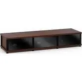 Synergy 134 Triple Width 65" AV Cabinet TV Stand in Walnut, Glass Doors & Black Frame