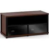 Synergy 221 Double Width 44" AV Cabinet TV Stand in Walnut, Glass Doors & Black Frame