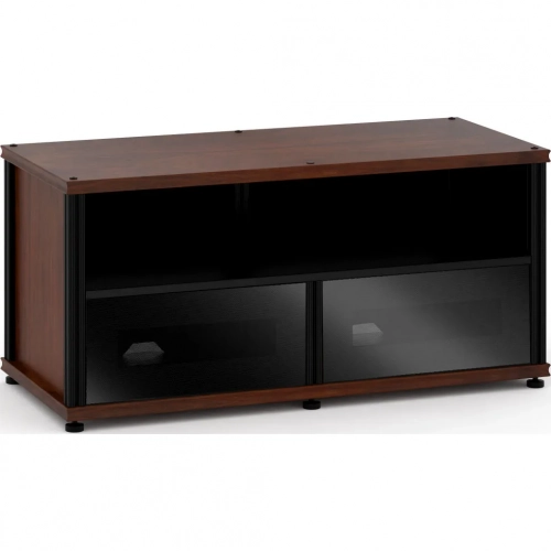 Synergy 223 Double Width 44" AV Cabinet TV Stand in Walnut, Glass Doors & Black Frame