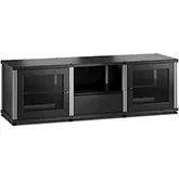 Synergy 236 Triple Width 65" AV Cabinet TV Stand in Black Oak, Mesh Doors & Aluminum Frame