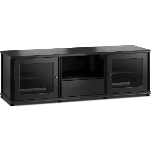 Synergy 236 Triple Width 65" AV Cabinet TV Stand in Black Oak, Mesh Doors & Black Frame