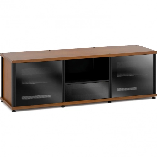 Synergy 236 Triple Width 65" AV Cabinet TV Stand in Cherry, Glass Doors & Black Frame