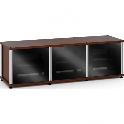 Synergy 237 Triple Width 65" AV Cabinet TV Stand in Walnut, Glass Doors & Aluminum Frame