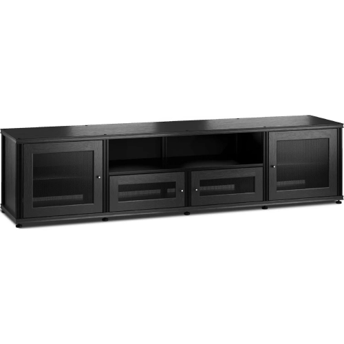 Synergy 245 Quad Width 87" AV Cabinet TV Stand in Black Oak, Mesh Doors & Black Frame