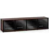 Synergy 247 Quad Width 87" AV Cabinet TV Stand in Walnut, Glass Doors & Black Frame