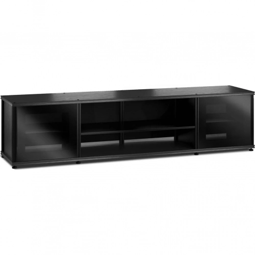 Synergy 248 Quad Width 87" AV Cabinet TV Stand in Black Oak, Glass Doors & Black Frame