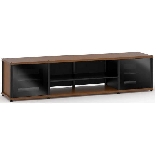 Synergy 248 Quad Width 87" AV Cabinet TV Stand in Cherry, Glass Doors & Black Frame