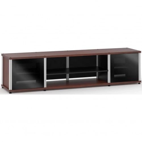 Synergy 248 Quad Width 87" AV Cabinet TV Stand in Walnut, Glass Doors & Aluminum Frame