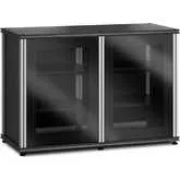 Synergy 323 Double Width 44" AV Cabinet TV Stand in Black Oak, Glass Doors & Aluminum Frame